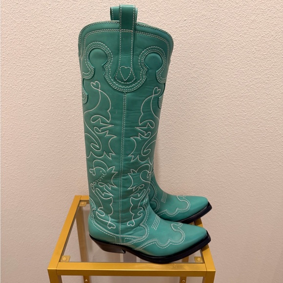 Ganni Green Knee High Cowboy Boots - Picture 6 of 8